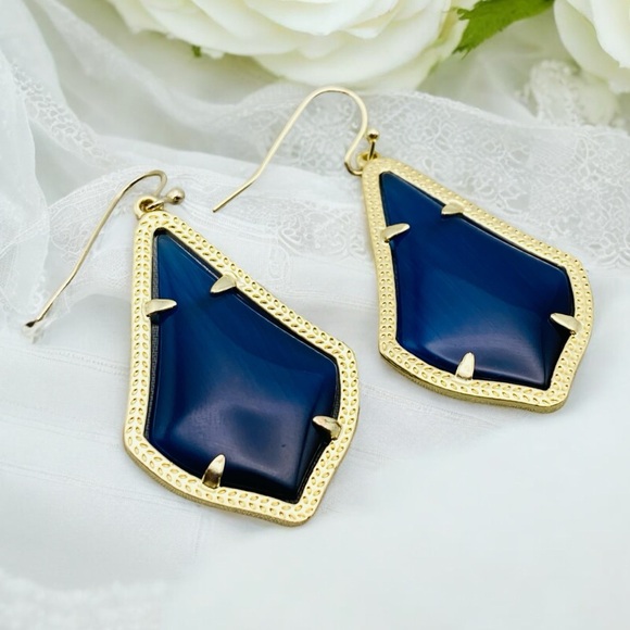 Kendra Scott Jewelry - Kendra Scott “Alex Gold Drop” Navy Blue Cat’s Eye Pendulum Earrings